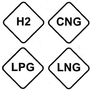 Hidrógeno; gas natural comprimido; gas licuado de petróleo y gas natural licuado, respectivamente Hidrógeno; gas natural comprimido; gas licuado de petróleo y gas natural licuado, respectivamente