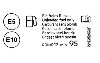 Prototipo de etiqueta para vehículos provistos de motor de gasolina