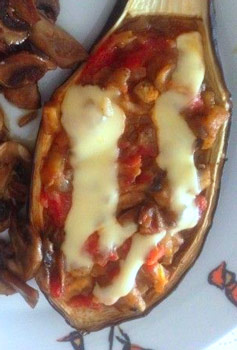 Berenjenas rellenas con pisto de champiñones Berenjenas rellenas con pisto de champiñones