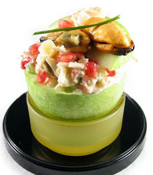 Manzanas verdes con cóctel de mejillones Manzanas verdes con cóctel de mejillones