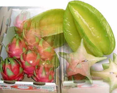 Carambola y Fruta del dragón o Pitaya Carambola y Maracuyá o Fruta de la pasión