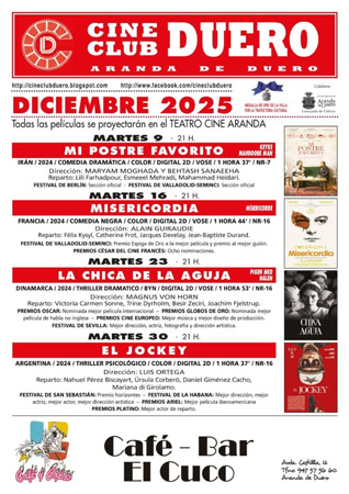 Cartelera de diciembre de Cine Club Duero en el Teatro Cine Aranda