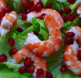 Ensalada de granada y langostinos Ensalada de granada y langostinos