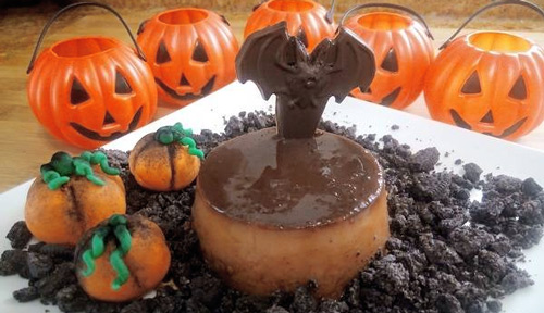 Flan de Calabaza con Decoracion Halloween Flan de Calabaza con Decoracion Halloween