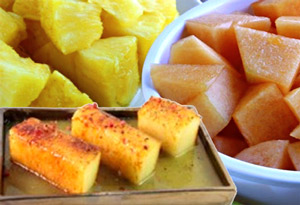 Melón a la plancha con sopa de piña Melón a la plancha con sopa de piña