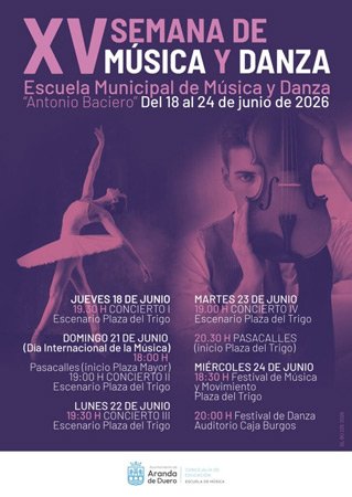 La Semana de la Música y la Danza llenará Aranda de actuaciones del 18 al 24 de junio