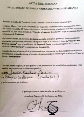 Acta Oficial del Premio Acta Oficial del Premio