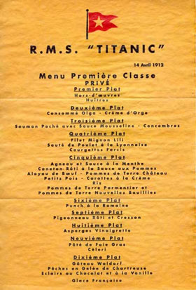 Carta de la última cena en el Titanic